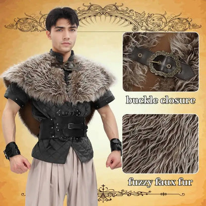 Viking Fur Collar Cloak – Men’s Medieval Renaissance Warrior Cape for Halloween & LARP.