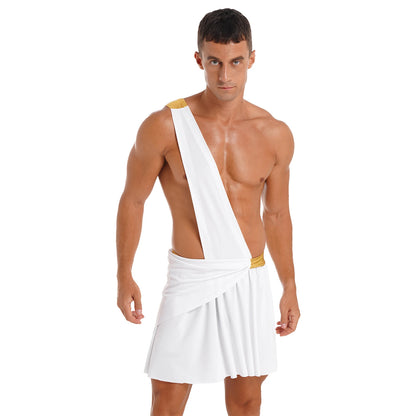 Men’s Ancient Greek God Costume – One-Shoulder Warrior Skirt for Halloween & Performance