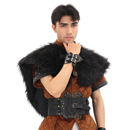 Viking Fur Collar Cloak – Men’s Medieval Renaissance Warrior Cape for Halloween & LARP.