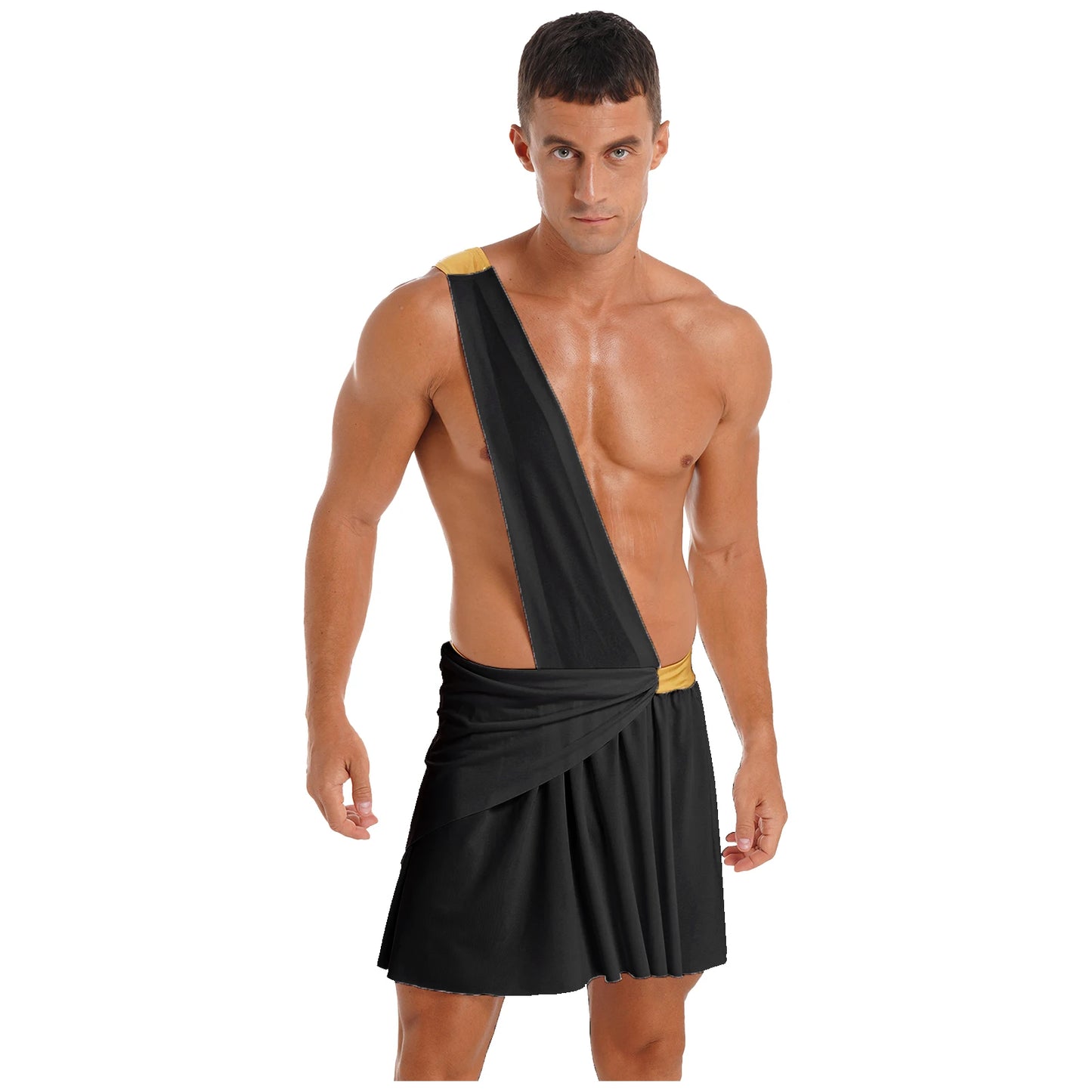 Men’s Ancient Greek God Costume – One-Shoulder Warrior Skirt for Halloween & Performance