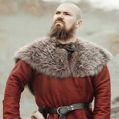 Viking Fur Collar Cloak – Men’s Medieval Renaissance Warrior Cape for Halloween & LARP.