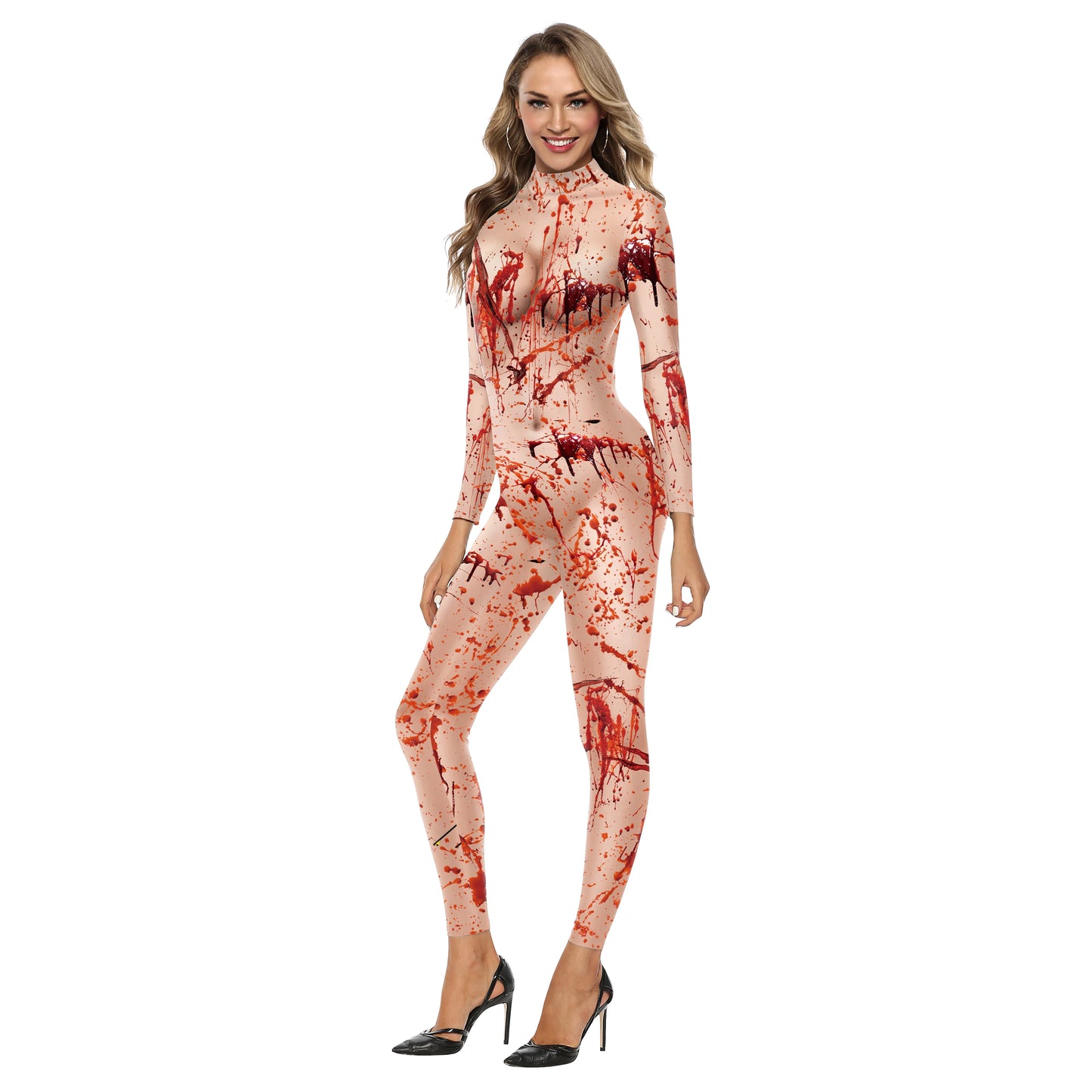 Women's Scary Bloody Print Bodysuit – Halloween Carnival Cosplay Romper