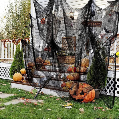 76x183cm Black Creepy Halloween Gauze – Spooky Cloth for Window, Door, Wall, or Table Decor.