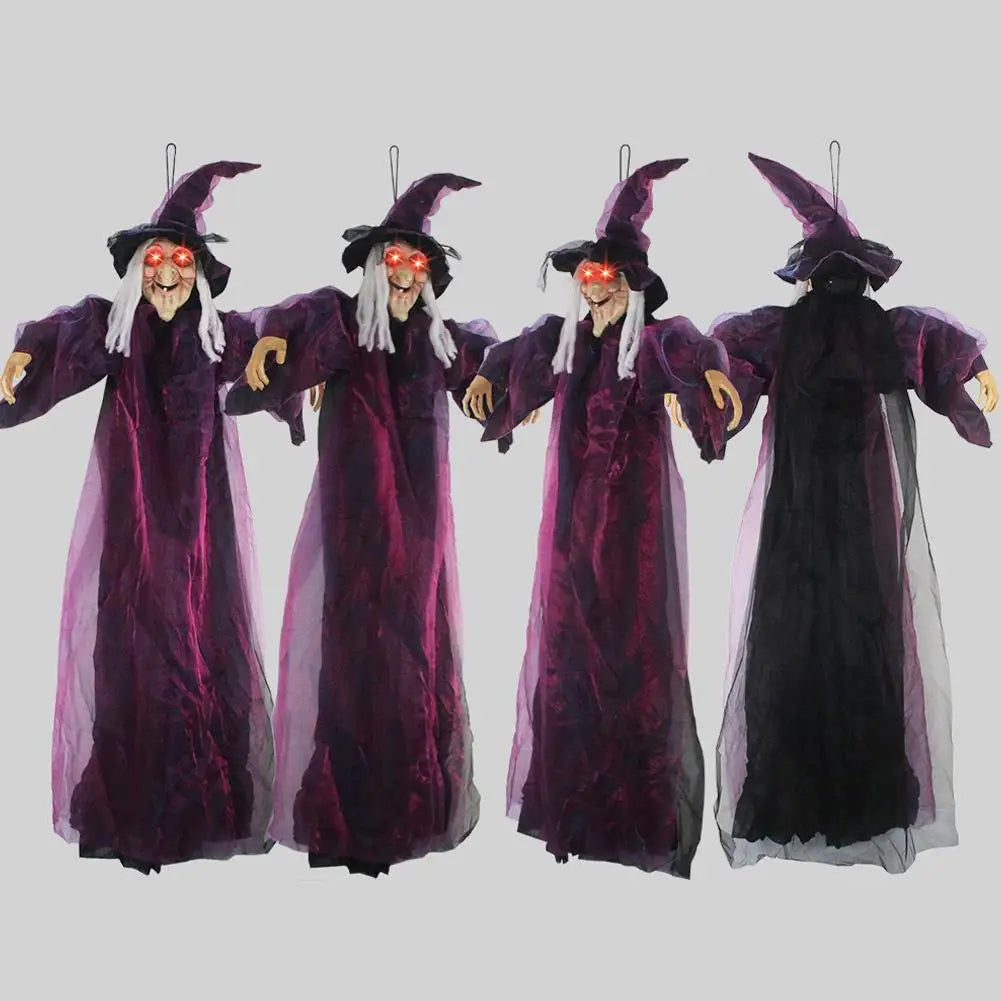 Life-Size Talking Witch – Voice-Controlled Animatronic with Glowing Eyes & Screams | Spooky Outdoor Halloween Decor