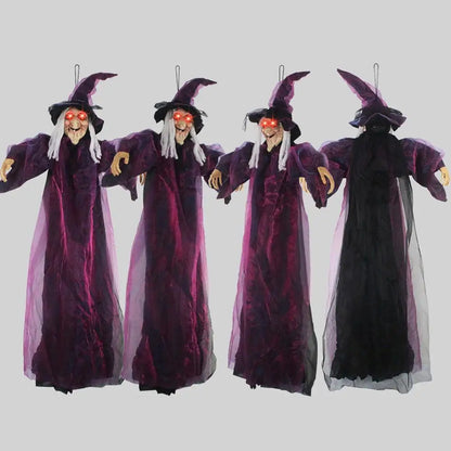 Life-Size Talking Witch – Voice-Controlled Animatronic with Glowing Eyes & Screams | Spooky Outdoor Halloween Decor