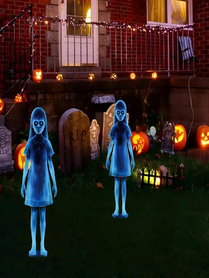 Halloween little girl metal garden ghost post  -  Horror little girl courtyard post