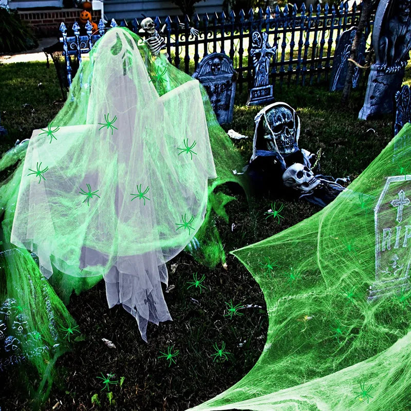 2025 Halloween Glowing Spider Webs – Luminous Cobweb & Spiders for Haunted House Decor