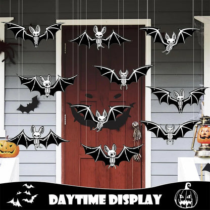 10pcs Glow-in-the-Dark 3D Bats – Green Hanging Halloween Decorations for Haunted Houses & Parties