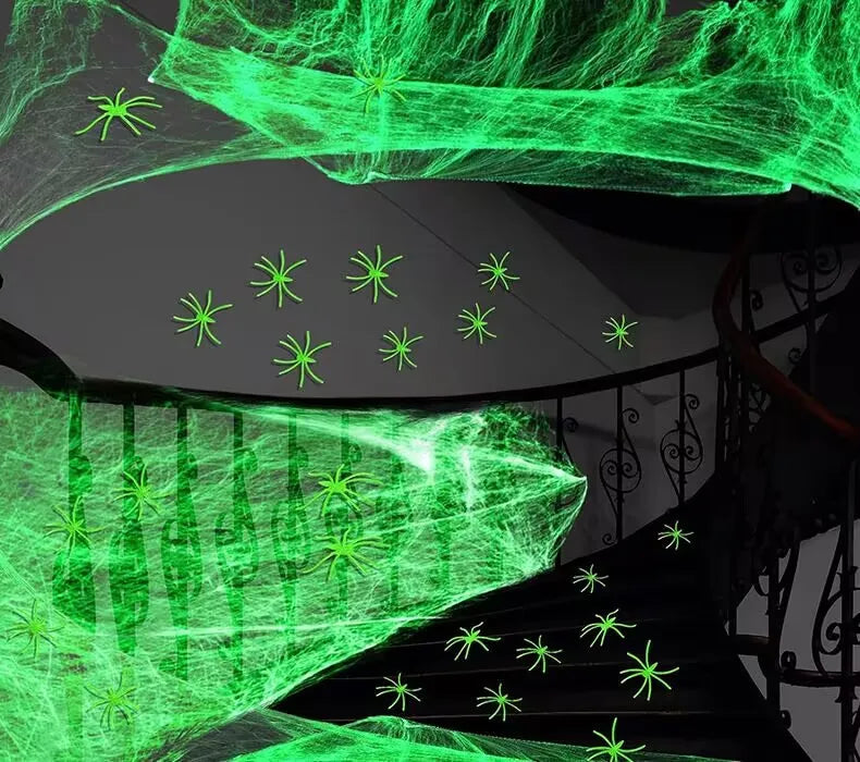 2025 Halloween Glowing Spider Webs – Luminous Cobweb & Spiders for Haunted House Decor