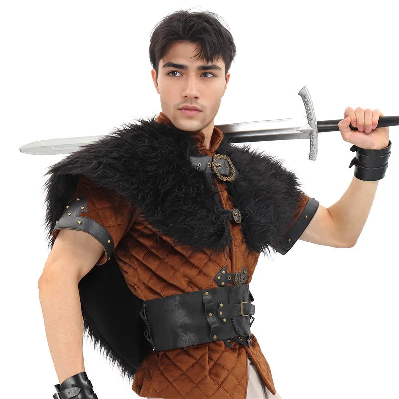 Viking Fur Collar Cloak – Men’s Medieval Renaissance Warrior Cape for Halloween & LARP.