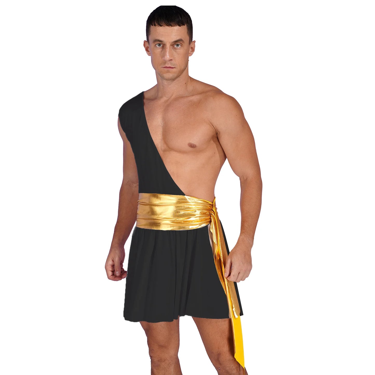 Men’s Ancient Greek God Costume – One-Shoulder Warrior Skirt for Halloween & Performance