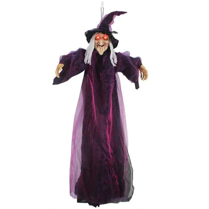 Life-Size Talking Witch – Voice-Controlled Animatronic with Glowing Eyes & Screams | Spooky Outdoor Halloween Decor