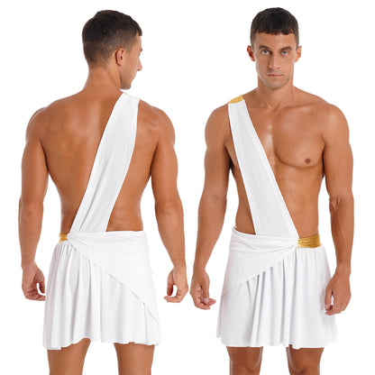 Men’s Ancient Greek God Costume – One-Shoulder Warrior Skirt for Halloween & Performance