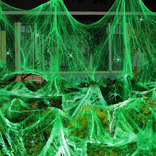 2025 Halloween Glowing Spider Webs – Luminous Cobweb & Spiders for Haunted House Decor