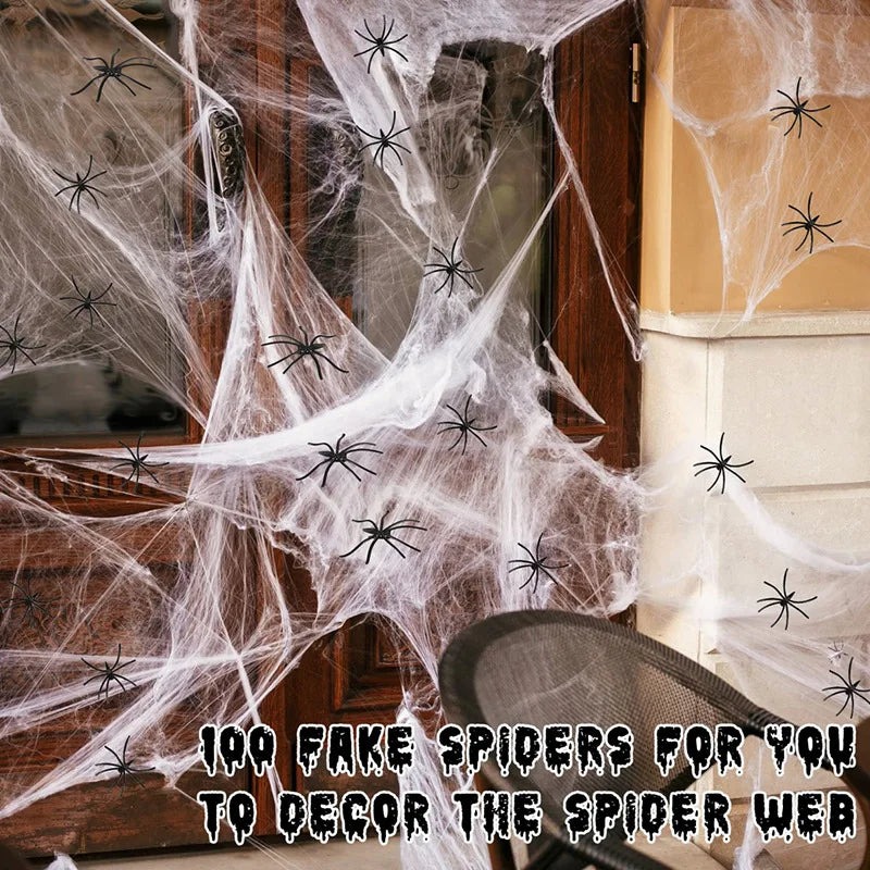 2025 Halloween Glowing Spider Webs – Luminous Cobweb & Spiders for Haunted House Decor