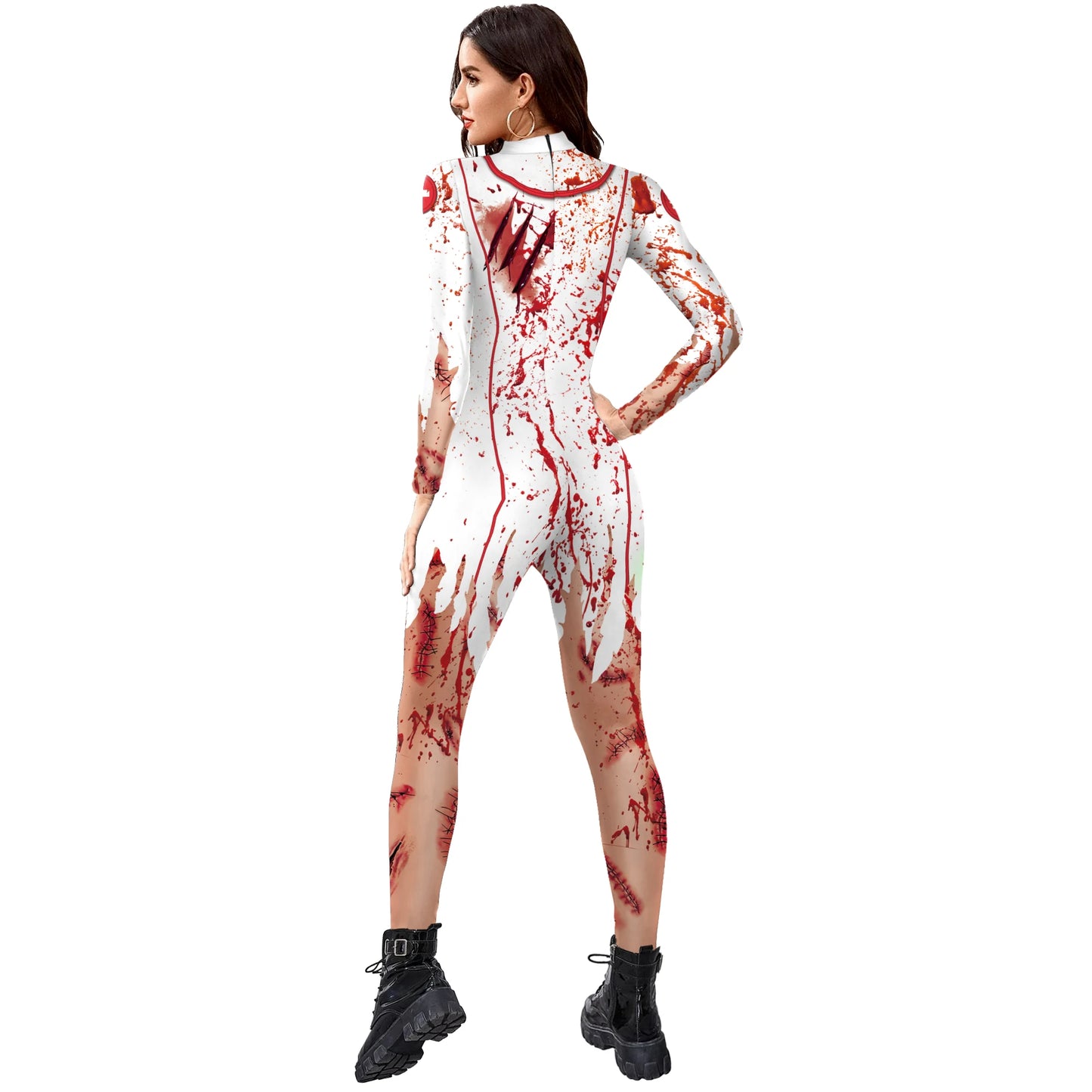 Women's Scary Bloody Print Bodysuit – Halloween Carnival Cosplay Romper
