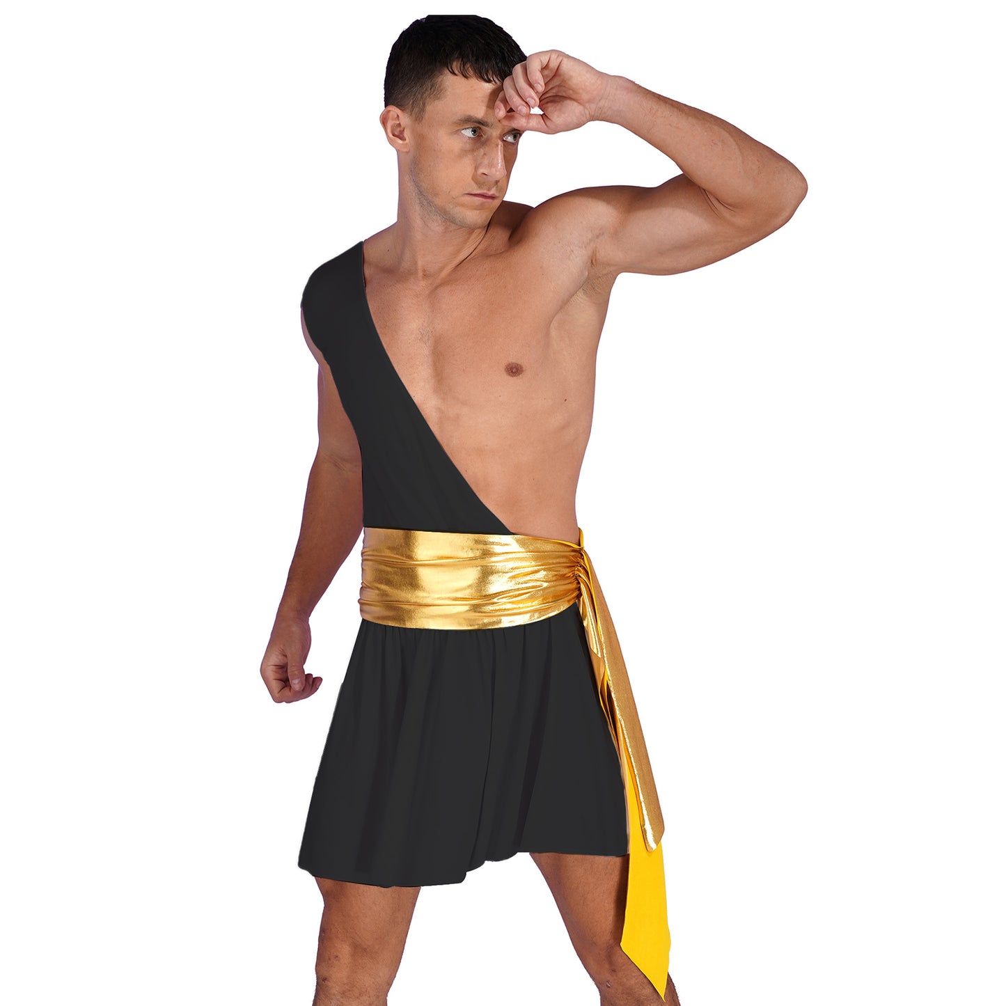 Men’s Ancient Greek God Costume – One-Shoulder Warrior Skirt for Halloween & Performance
