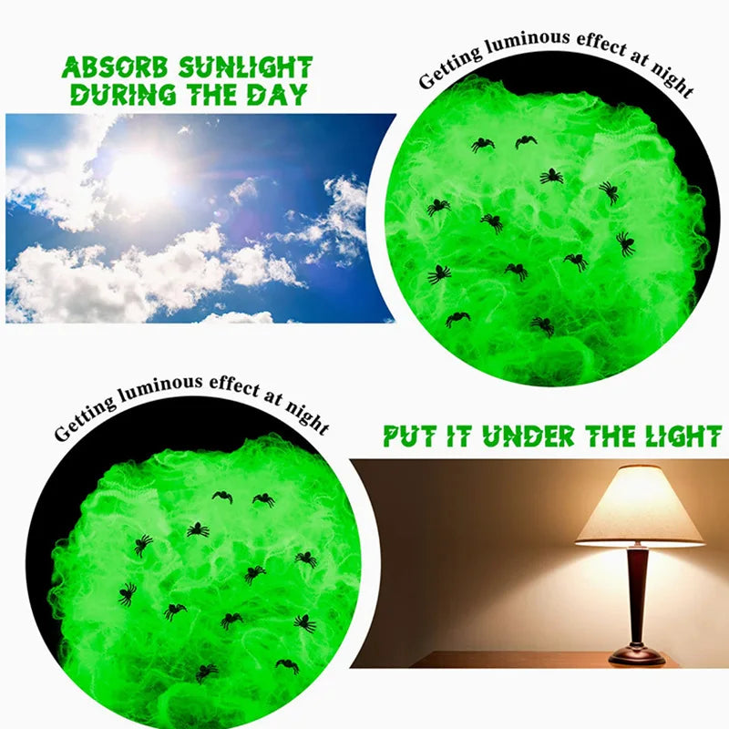 2025 Halloween Glowing Spider Webs – Luminous Cobweb & Spiders for Haunted House Decor
