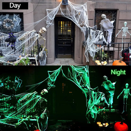 2025 Halloween Glowing Spider Webs – Luminous Cobweb & Spiders for Haunted House Decor