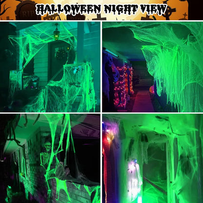2025 Halloween Glowing Spider Webs – Luminous Cobweb & Spiders for Haunted House Decor