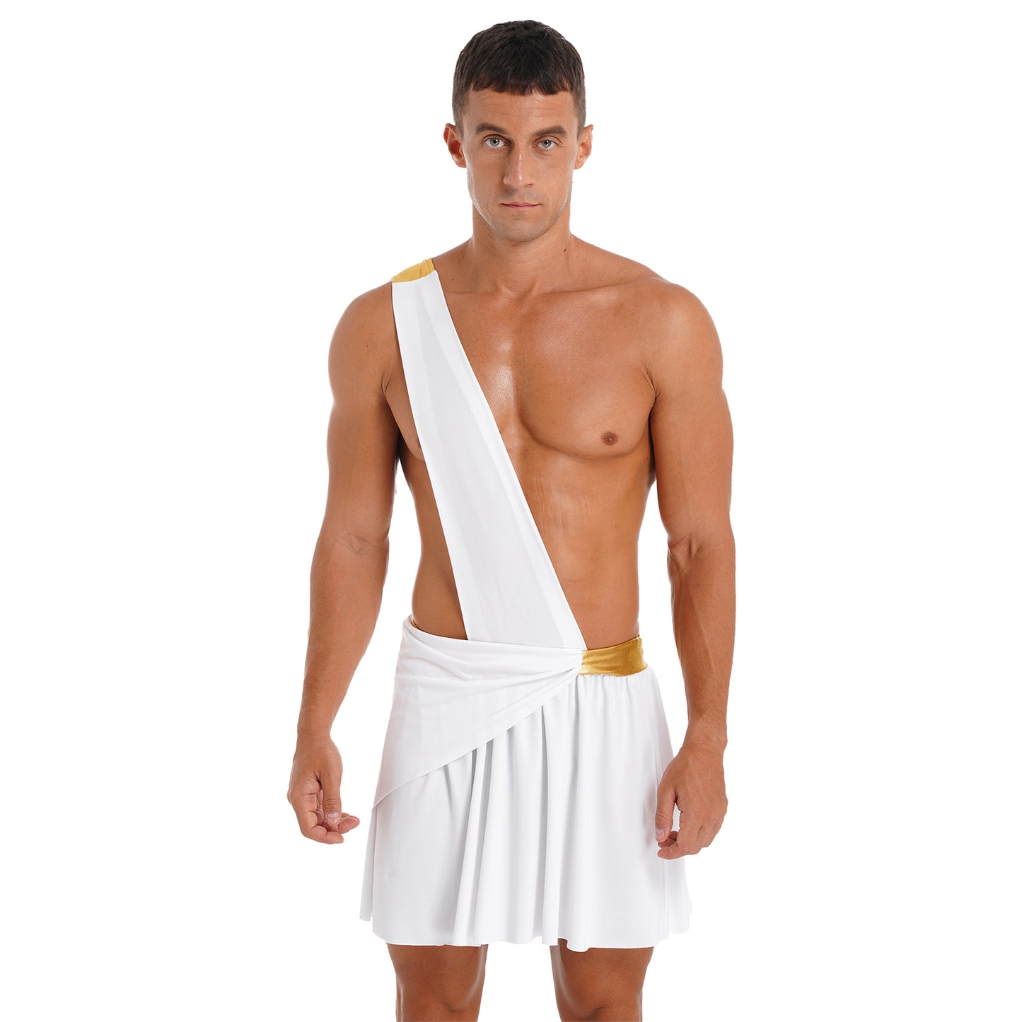 Men’s Ancient Greek God Costume – One-Shoulder Warrior Skirt for Halloween & Performance
