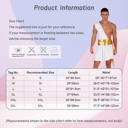 Men’s Ancient Greek God Costume – One-Shoulder Warrior Skirt for Halloween & Performance