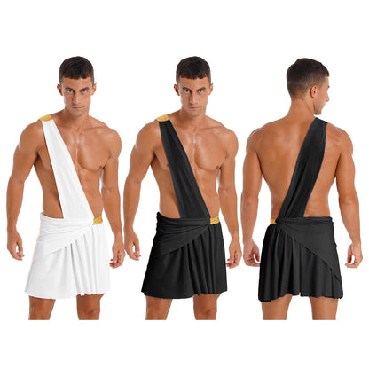Men’s Ancient Greek God Costume – One-Shoulder Warrior Skirt for Halloween & Performance