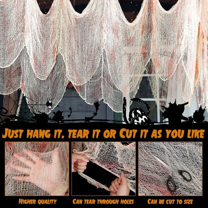 Halloween Bloody Creepy Gauze Cloth Large Black Gauze Spooky Blood Fabric Cloth for Halloween Party Home Outdoor Yard Decoration