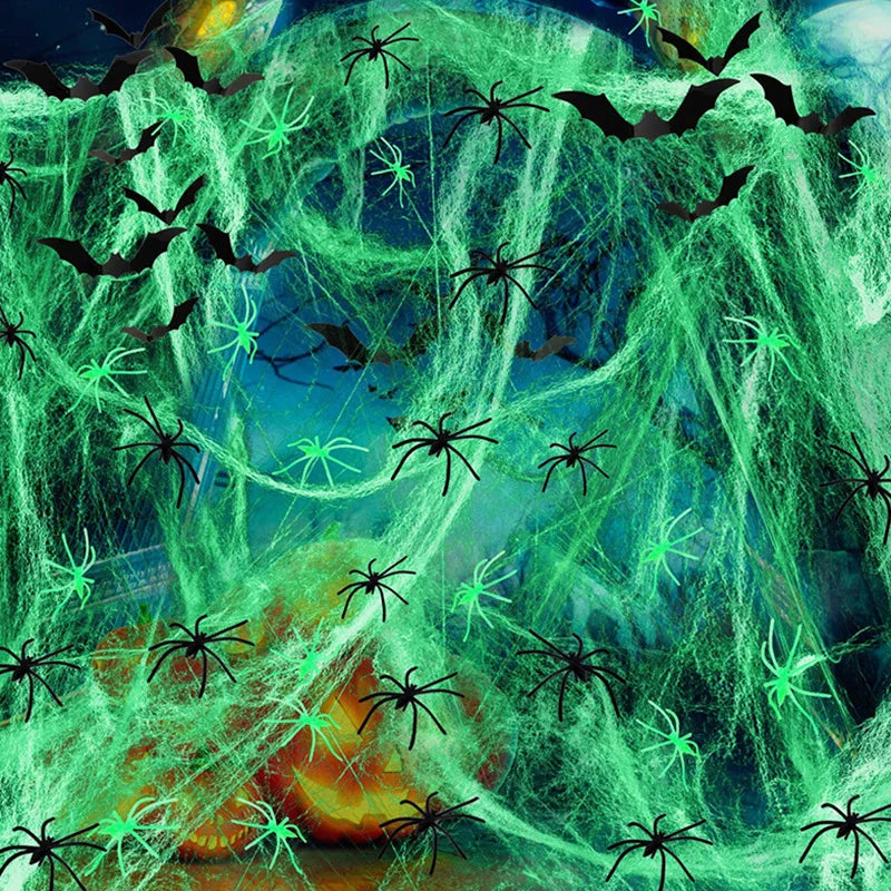 2025 Halloween Glowing Spider Webs – Luminous Cobweb & Spiders for Haunted House Decor