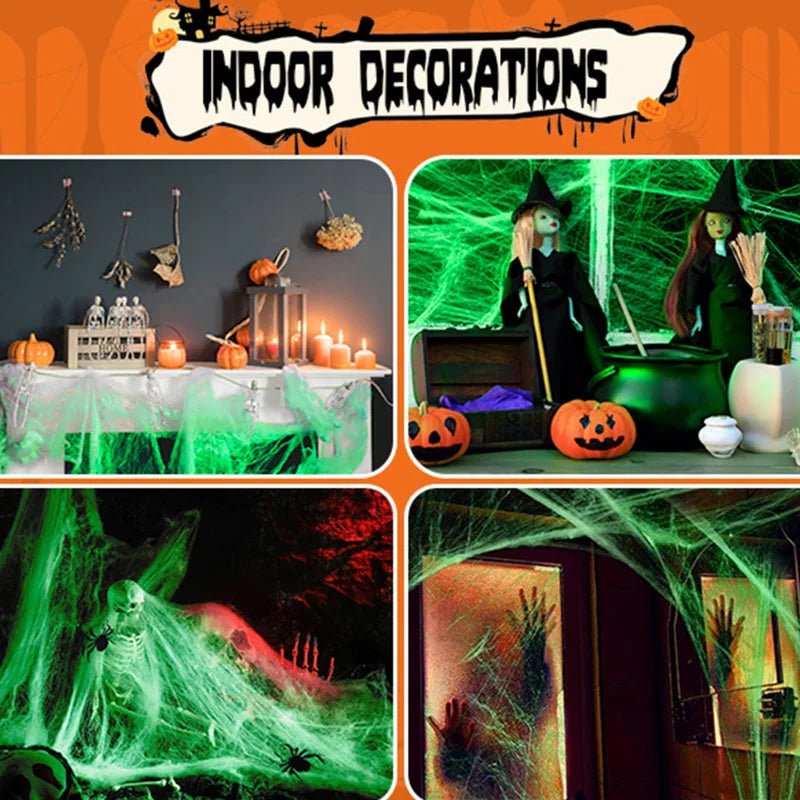 2025 Halloween Glowing Spider Webs – Luminous Cobweb & Spiders for Haunted House Decor
