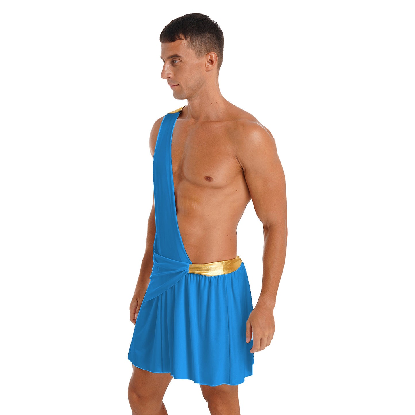 Men’s Ancient Greek God Costume – One-Shoulder Warrior Skirt for Halloween & Performance