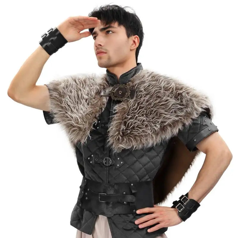 Viking Fur Collar Cloak – Men’s Medieval Renaissance Warrior Cape for Halloween & LARP.