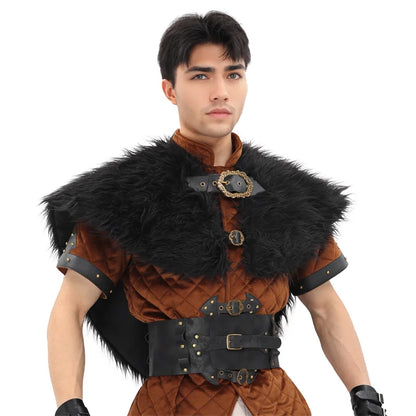 Viking Fur Collar Cloak – Men’s Medieval Renaissance Warrior Cape for Halloween & LARP.