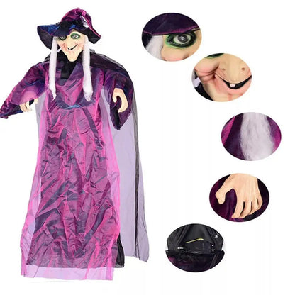 Life-Size Talking Witch – Voice-Controlled Animatronic with Glowing Eyes & Screams | Spooky Outdoor Halloween Decor