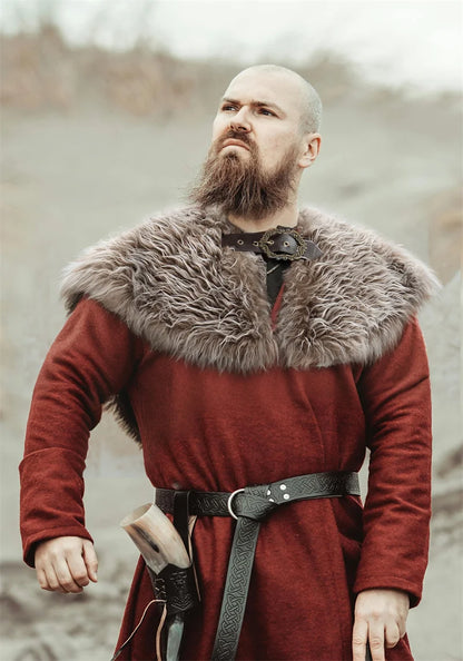 Viking Fur Collar Cloak – Men’s Medieval Renaissance Warrior Cape for Halloween & LARP.