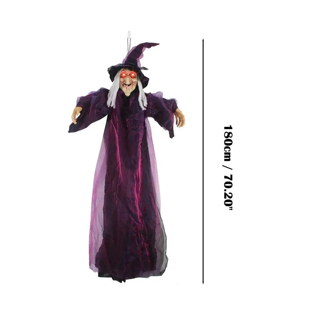 Life-Size Talking Witch – Voice-Controlled Animatronic with Glowing Eyes & Screams | Spooky Outdoor Halloween Decor
