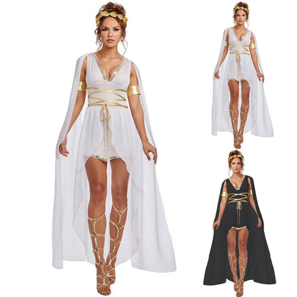 Women’s Ancient Greek Goddess Costume Set – Stage Dress with Headwear & Accessories.