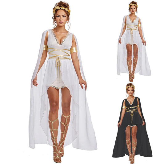 Women’s Ancient Greek Goddess Costume Set – Stage Dress with Headwear & Accessories.