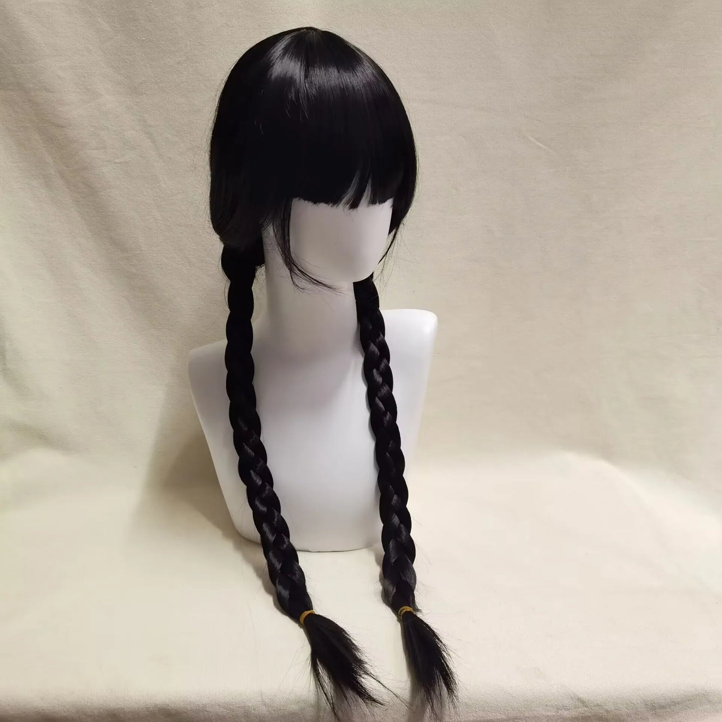 Wednesday Cosplay Wig for Girls – Long Black Braided Pigtails with Bangs