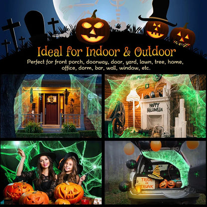 2025 Halloween Glowing Spider Webs – Luminous Cobweb & Spiders for Haunted House Decor