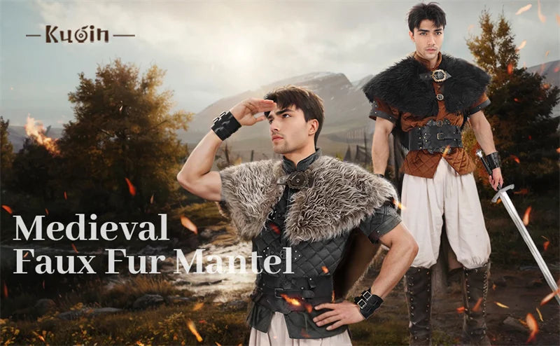 Viking Fur Collar Cloak – Men’s Medieval Renaissance Warrior Cape for Halloween & LARP.