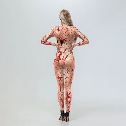 Women's Scary Bloody Print Bodysuit – Halloween Carnival Cosplay Romper