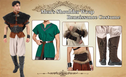 Viking Fur Collar Cloak – Men’s Medieval Renaissance Warrior Cape for Halloween & LARP.