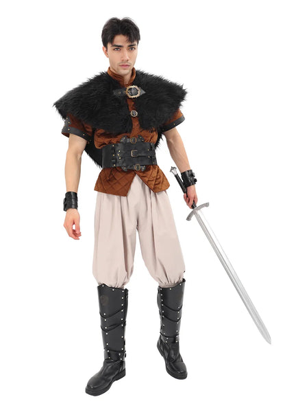 Viking Fur Collar Cloak – Men’s Medieval Renaissance Warrior Cape for Halloween & LARP.