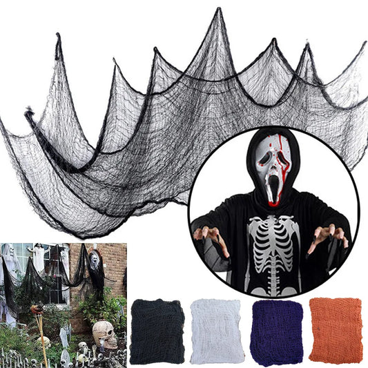 76x183cm Black Creepy Halloween Gauze – Spooky Cloth for Window, Door, Wall, or Table Decor.