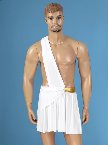 Men’s Ancient Greek God Costume – One-Shoulder Warrior Skirt for Halloween & Performance