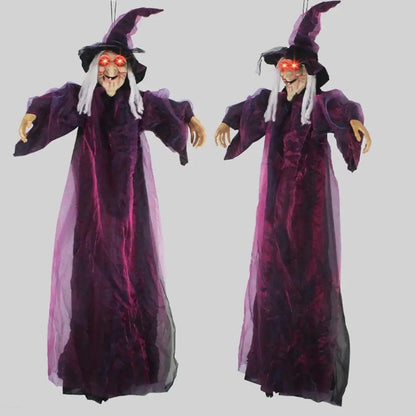 Life-Size Talking Witch – Voice-Controlled Animatronic with Glowing Eyes & Screams | Spooky Outdoor Halloween Decor