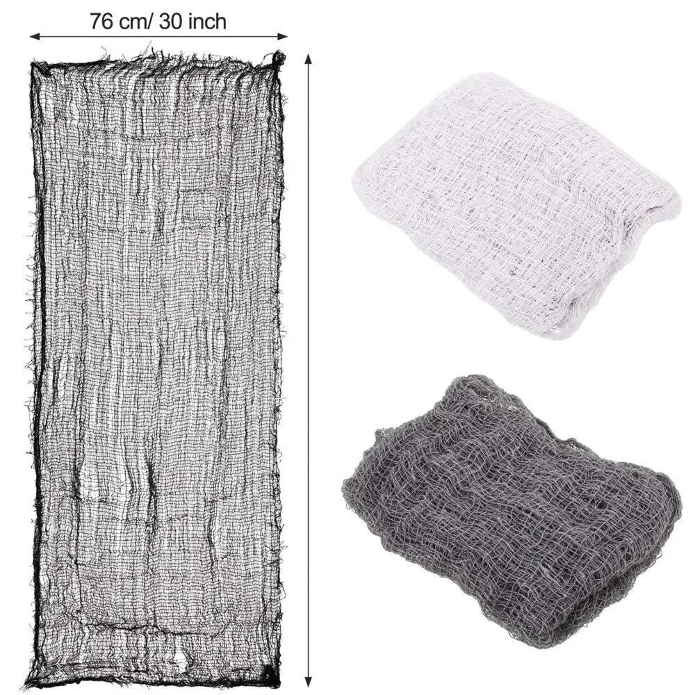 76x183cm Black Creepy Halloween Gauze – Spooky Cloth for Window, Door, Wall, or Table Decor.