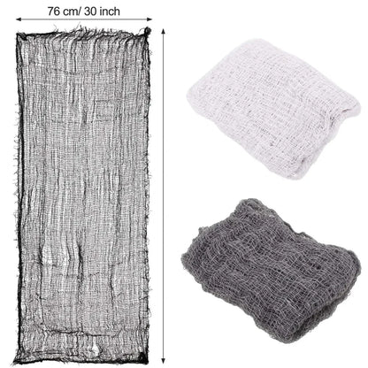 76x183cm Black Creepy Halloween Gauze – Spooky Cloth for Window, Door, Wall, or Table Decor.